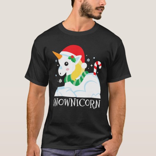 Snownicorn Unicornかわいいおもしろい冬の女の子クリスマ Tシャツ (正面)
