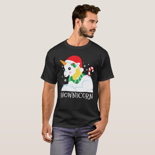 Snownicorn Unicornかわいいおもしろい冬の女の子クリスマ Tシャツ (正面フル)