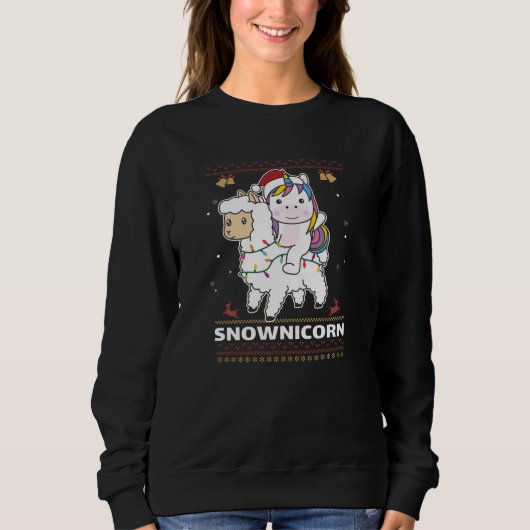 Snownicorn Unicorn Lamaクリスマスウィンター動物 スウェットシャツ (正面)
