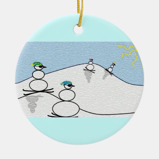Snowpeopleのスキー セラミックオーナメント (正面)