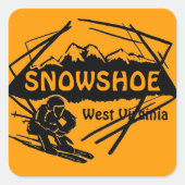 Snowshoe West Virginiaオレンジ色のスキーロゴスタンプ スクエアシール (正面)