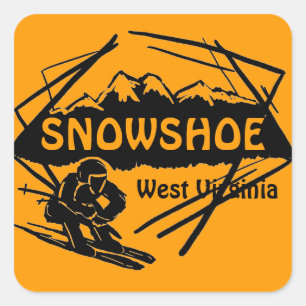 Snowshoe West Virginiaオレンジ色のスキーロゴスタンプ スクエアシール