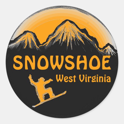 Snowshoe West Virginiaオレンジ色のスノーボードシール ラウンドシール (正面)