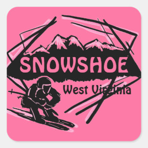 Snowshoe West Virginiaピンクスキーロゴシール スクエアシール