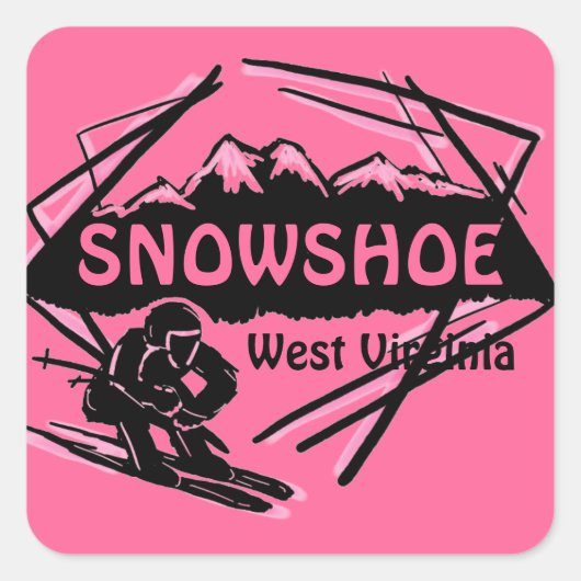 Snowshoe West Virginiaピンクスキーロゴシール スクエアシール (正面)