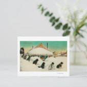 SnowStateで休息しているアラスカのドッグスレードチーム ポストカード (スタンド正面)