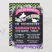 Snowtubの誕生日のピンクの浮き出しパーティーbash 招待状 (正面/裏面)