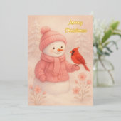 Snowwoman with Red Bird Christmas  箔シーズンカード (立ち正面)