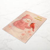 Snowwoman with Red Bird Christmas  箔シーズンカード (回転した状態)