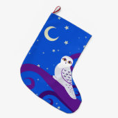 Snowyのフクロウの三日月形の月夜森林芸術 ラージクリスマスストッキング (正面 (吊り時))