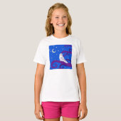 Snowyのフクロウの三日月形の月夜森林芸術 Tシャツ (正面フル)
