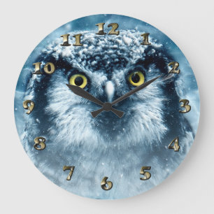 Snowyのフクロウの大きい目 ラージ壁時計