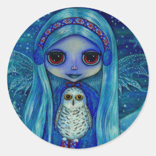 Snowyのフクロウの妖精のステッカー ラウンドシール