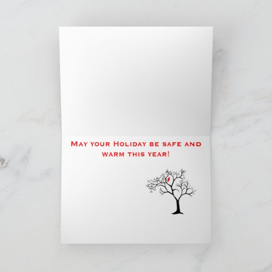 Snowyの冬の木及び猫カードの基本的で赤い鳥 シーズンカード (内部)