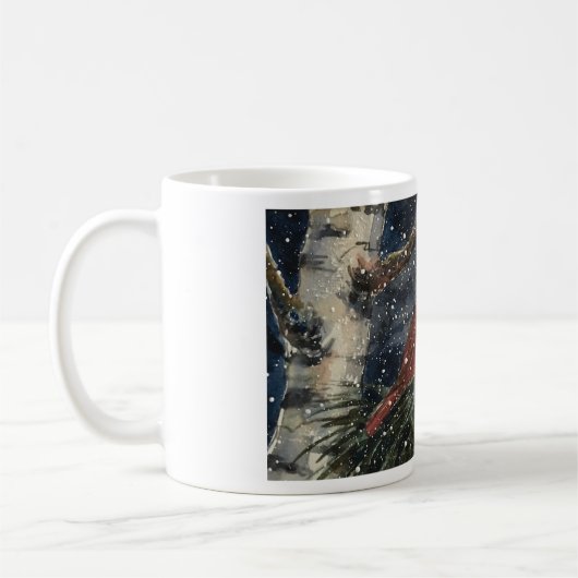 Snowyの冬の男性および女性の(鳥)ショウジョウコウカンチョウのコーヒー・マグ コーヒーマグカップ (左)