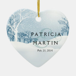 Snowyの冬の結婚式の淡青色 セラミックオーナメント