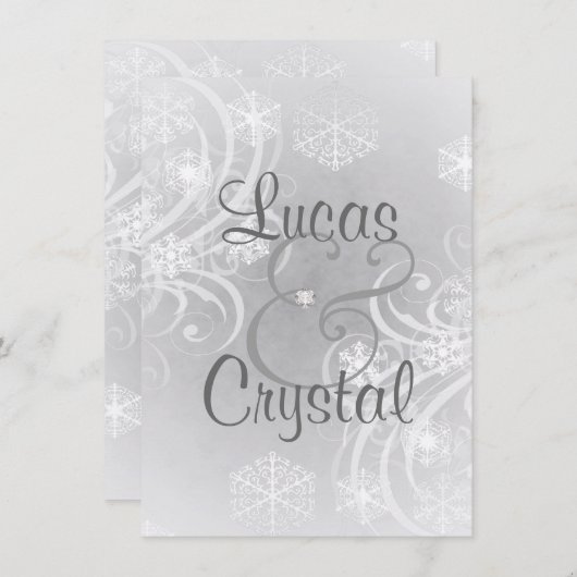 Snowyの冬の華麗さの灰色の結婚式招待状 招待状 (正面/裏面)