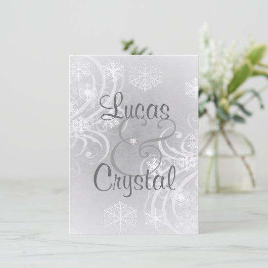Snowyの冬の華麗さの灰色の結婚式招待状 招待状 (スタンド正面)