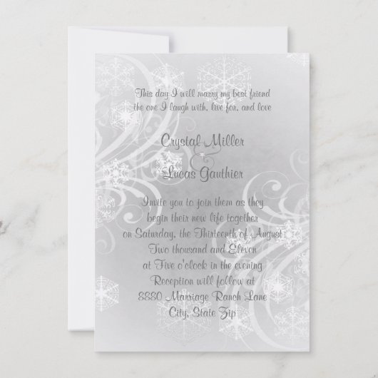 Snowyの冬の華麗さの灰色の結婚式招待状 招待状 (裏面)