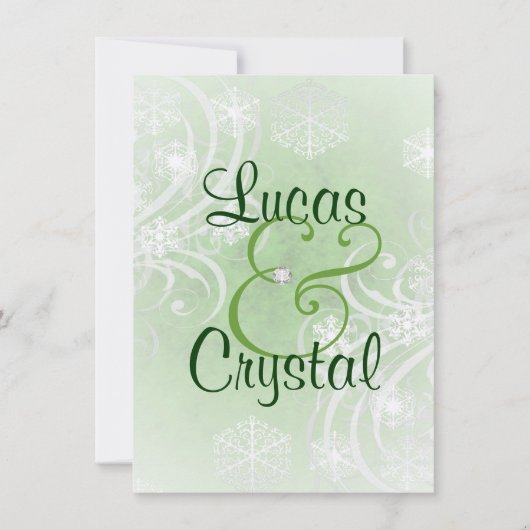 Snowyの冬の華麗さの緑の結婚式招待状 招待状 (正面)