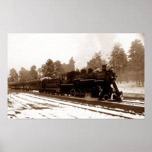 Snowyの冬場面の鉄道列車機関車 ポスター