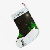 Snowyの冬夜水彩画で星を眺めているオオカミ スモールクリスマスストッキング (裏面 (吊り時))