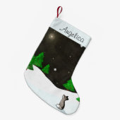 Snowyの冬夜水彩画で星を眺めているオオカミ スモールクリスマスストッキング (正面 (吊り時))