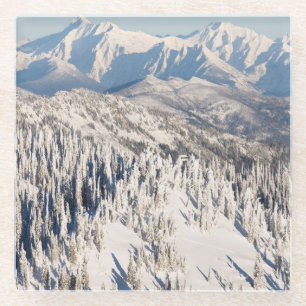 Snowyの山および木の景色の眺め ガラスコースター