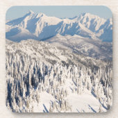 Snowyの山および木の景色の眺め コースター (正面)