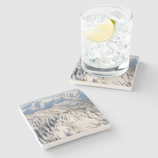 Snowyの山および木の景色の眺め ストーンコースター (横)