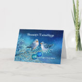 Snowyの木でさえずっているクリスマスのブルーバード シーズンカード (正面)