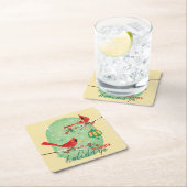 Snowyの松の木の枝のヴィンテージの(鳥)ショウジョウコウカンチョウ スクエアペーパーコースター (インサイチュ)