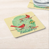 Snowyの松の木の枝のヴィンテージの(鳥)ショウジョウコウカンチョウ スクエアペーパーコースター (アングル)