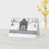 Snowyの森の休日カードのクリスマスの小屋 カード (黄色い花)