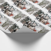 Snowyの森を通した馬のチームそりの乗車 ラッピングペーパー (角)