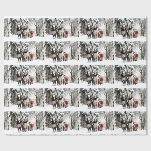 Snowyの森を通した馬のチームそりの乗車 ラッピングペーパー (フラット)