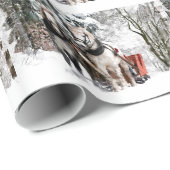 Snowyの森を通した馬のチームそりの乗車 ラッピングペーパー (ロールコーナー)