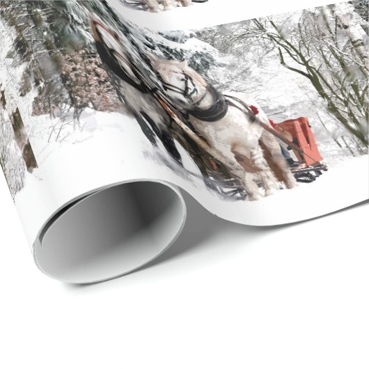 Snowyの森を通した馬のチームそりの乗車 ラッピングペーパー (ロールコーナー)