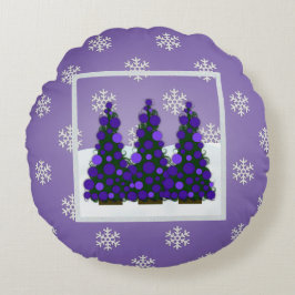 Snowyの紫色のクリスマスツリーの円形の枕 ラウンドクッション
