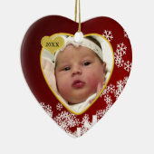 Snowyの赤い新生児の写真および生年月日のクリスマス セラミックオーナメント (右)