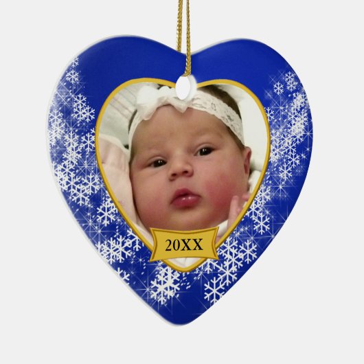 Snowyの青色児の初めてのクリスマスの写真 セラミックオーナメント (右)