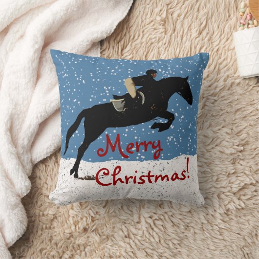 Snowyの馬の跳躍のクリスマス クッション (ブランケット)