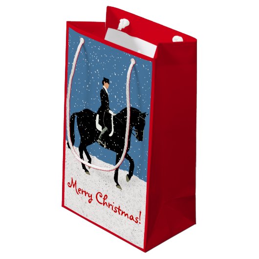 Snowyの馬場馬術の馬のクリスマス スモールペーパーバッグ (裏面アングル)