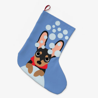 Snowyの(犬)ドーベルマン・ピンシェルのクリスマスのストッキング ラージクリスマスストッキング