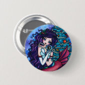 Snowyはクリスマスの妖精の人魚のシャチを秘蔵します 缶バッジ (正面&裏面)