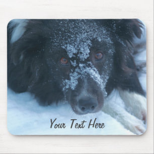 Snowyはボーダーコリーかわいい犬のマウスパッドに直面しました マウスパッド