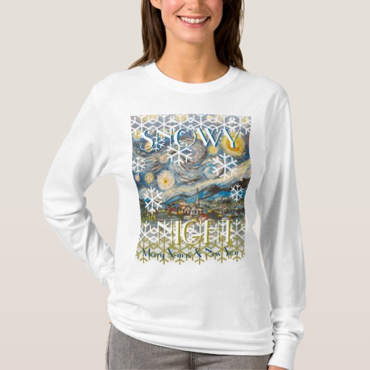 Snowy夜ファインアートの醜いクリスマスパターン Tシャツ (正面)