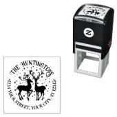 Snowy 素朴 2 Deer Round Family Name Ret Address セルフインキングスタンプ (インサイチュ)
