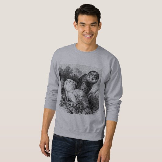 Snowy -角状フクロウのヴィンテージの木製の版木、銅版、版画 スウェットシャツ (正面フル)