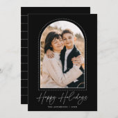 Snowy Archブラックハッピーホリデーズフォト シーズンカード (正面/裏面)